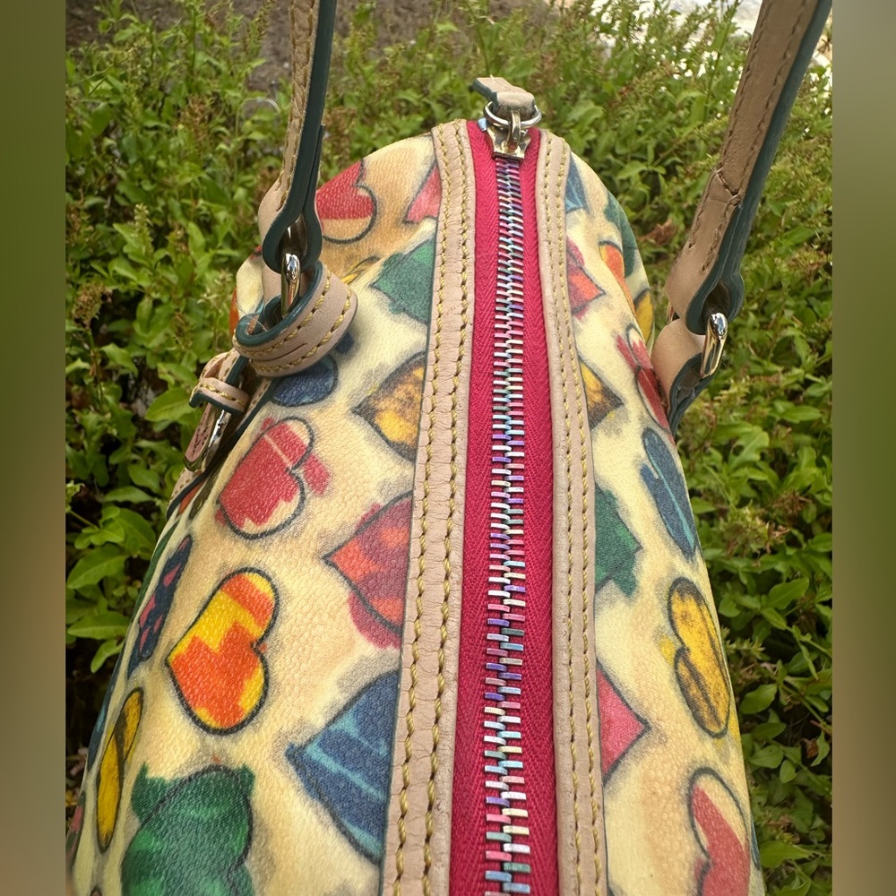 Dooney & Bourke Multicolor Heart Print Satchel - Pink, Blue, Yellow, Green, Red - Picture 2 of 8